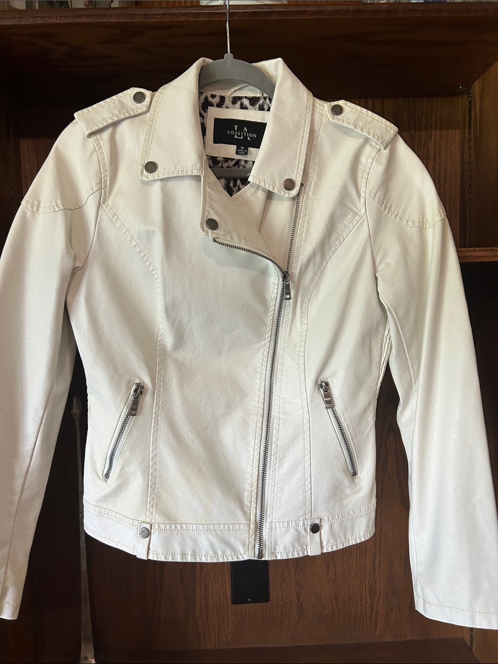 White Faux Leather Asymmetric Moto Jacket